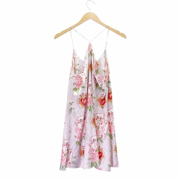 Bella Descanso Queen of Hearts Slip Dress Size Medium Pink Satin Chemise Nightie - Picture 3 of 11